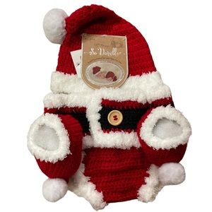 SO DORABLE Unisex Red Santa Claus 3 Piece Hand Crochet Set w Faux Fur Trim, 0-6M